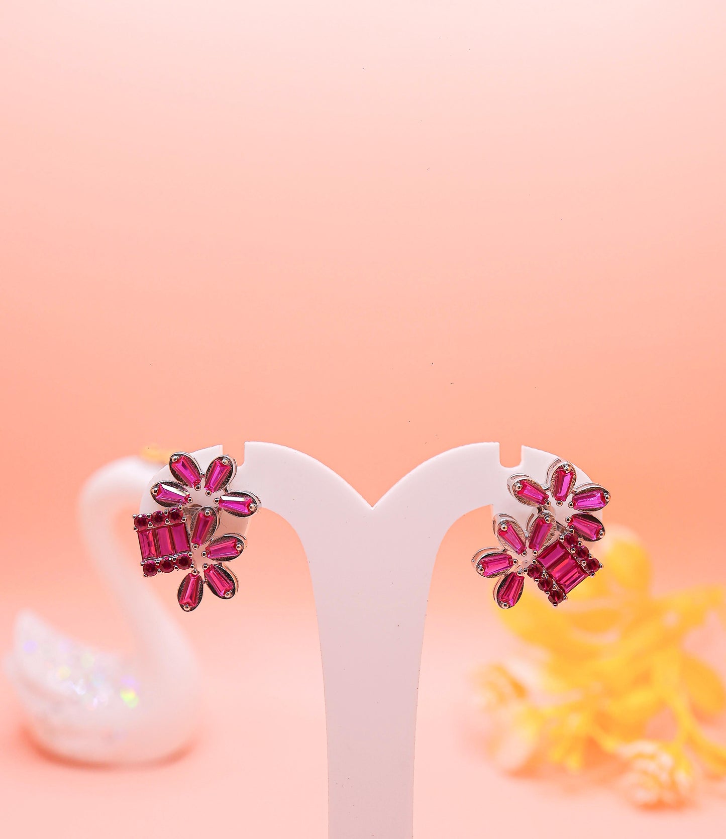 pink floral cluster earring