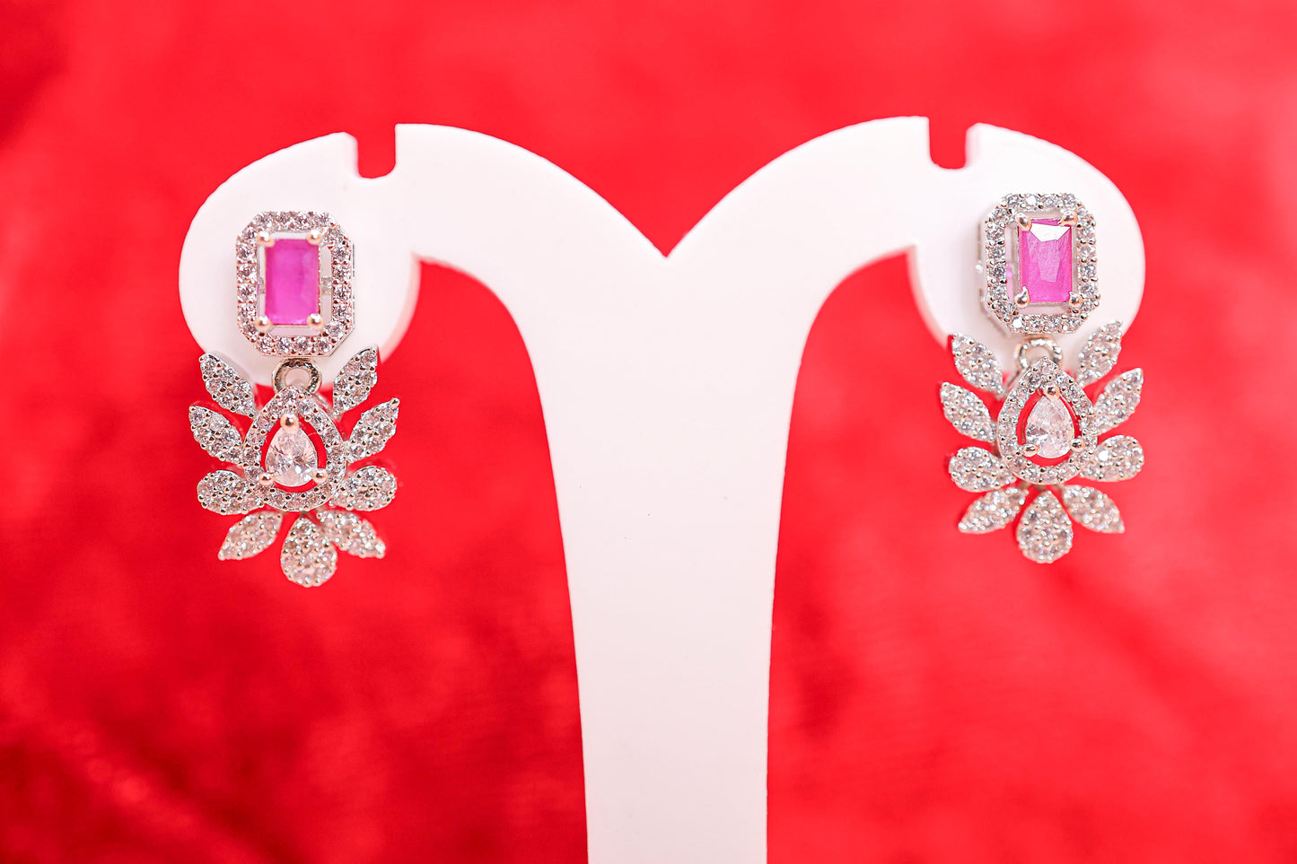 Ruby Pink Floral Stud Drop