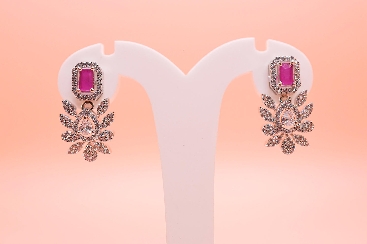 Ruby Pink Floral Stud Drop