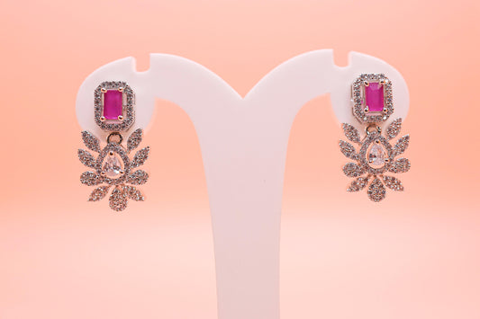 Ruby Pink Floral Stud Drop