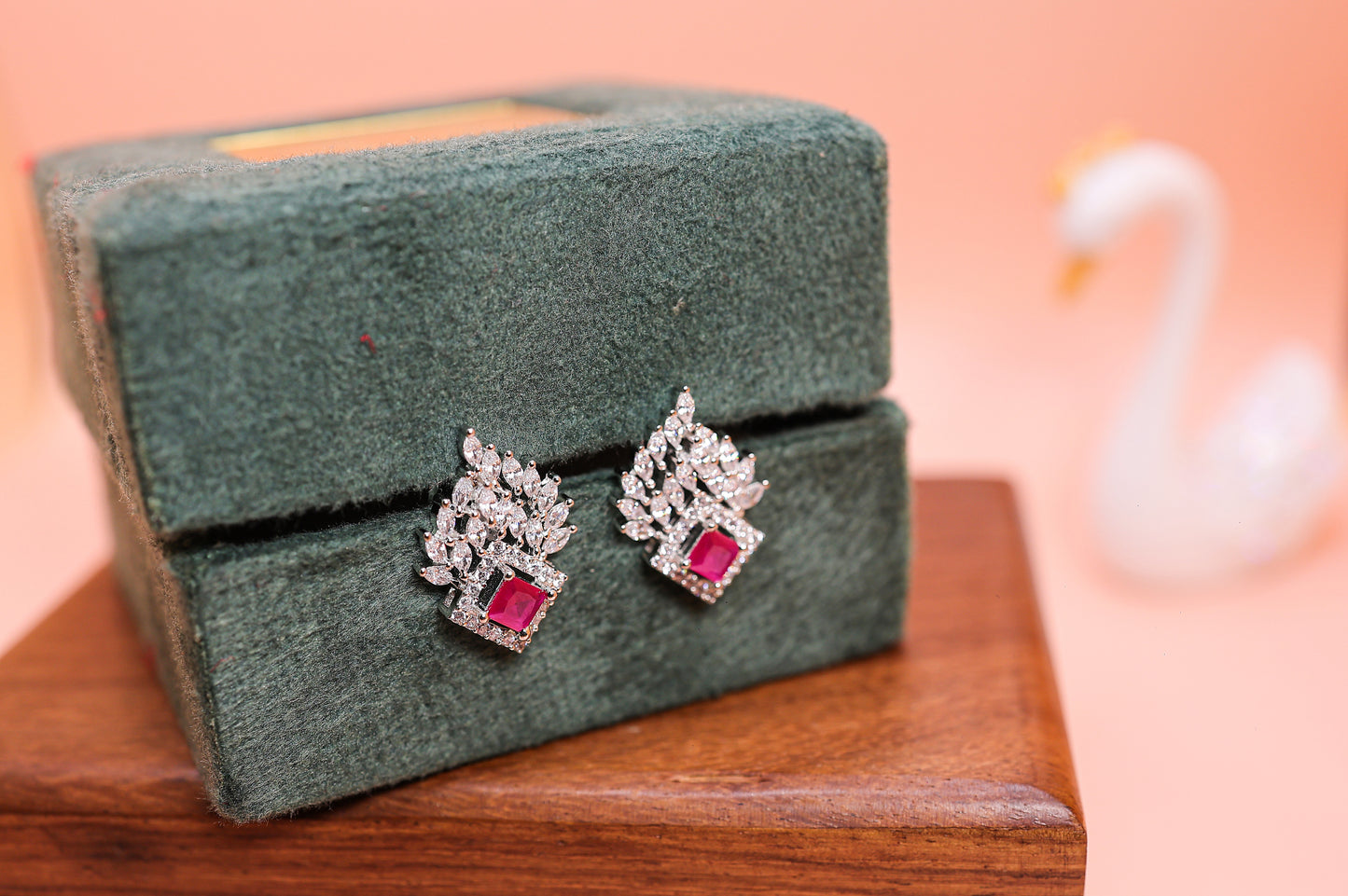 Ruby Pink Floral Stud Drop