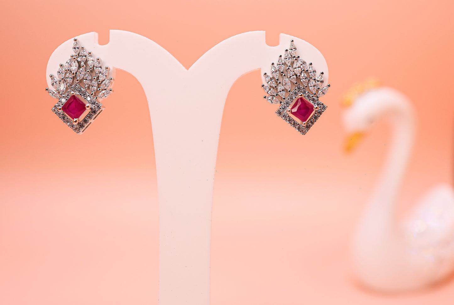 Ruby Pink Floral Stud Drop