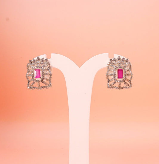 Sparkling Square Red Stone Fency Earring