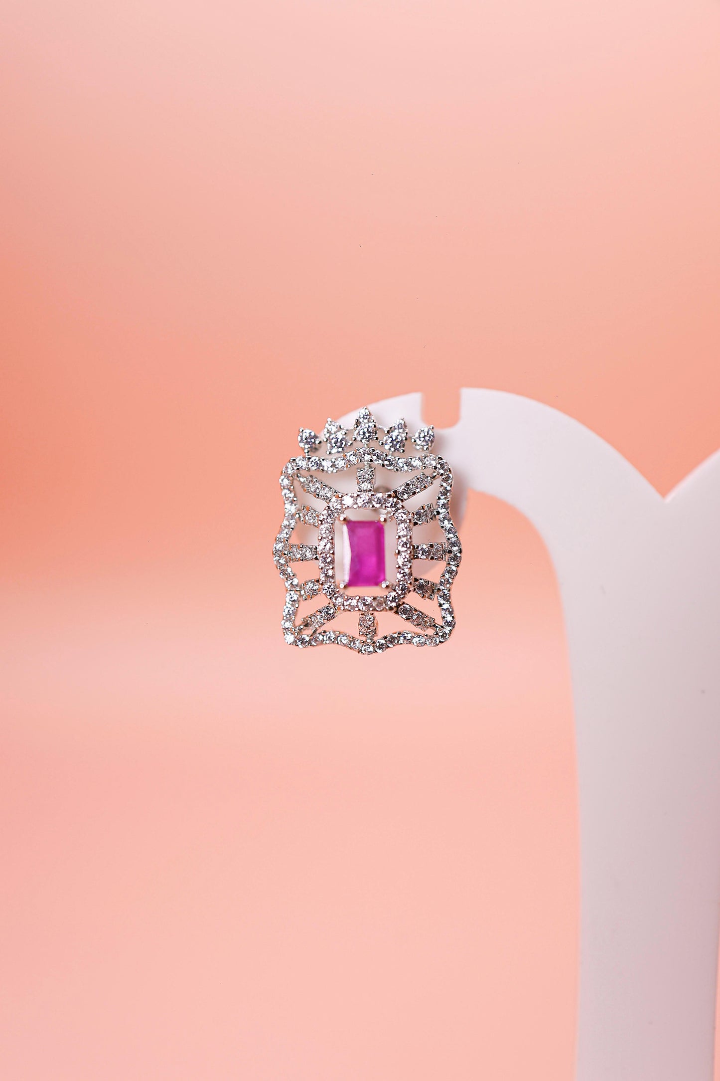 Sparkling Square Red Stone Fency Earring