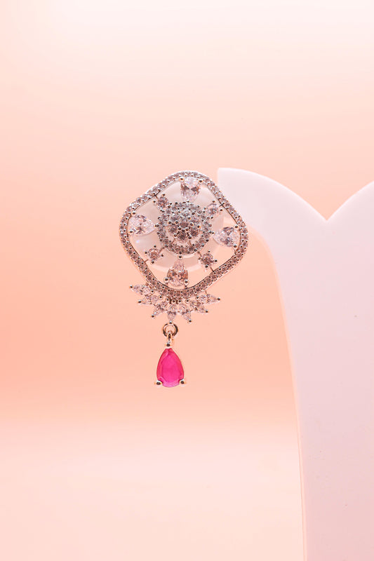 Crystal Square Ruby Dangler Earrings