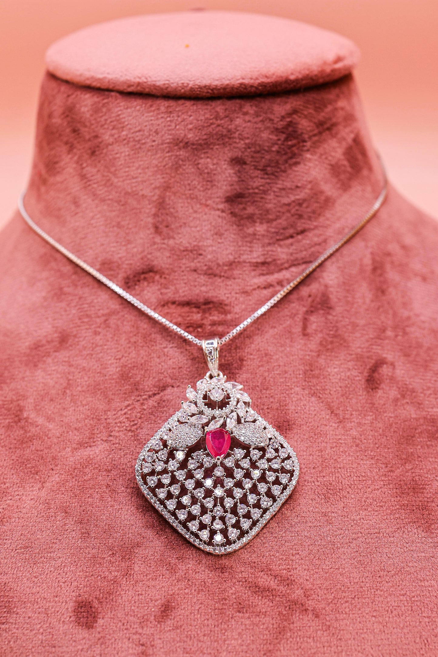 Ruby Lotus Mesh Pendant