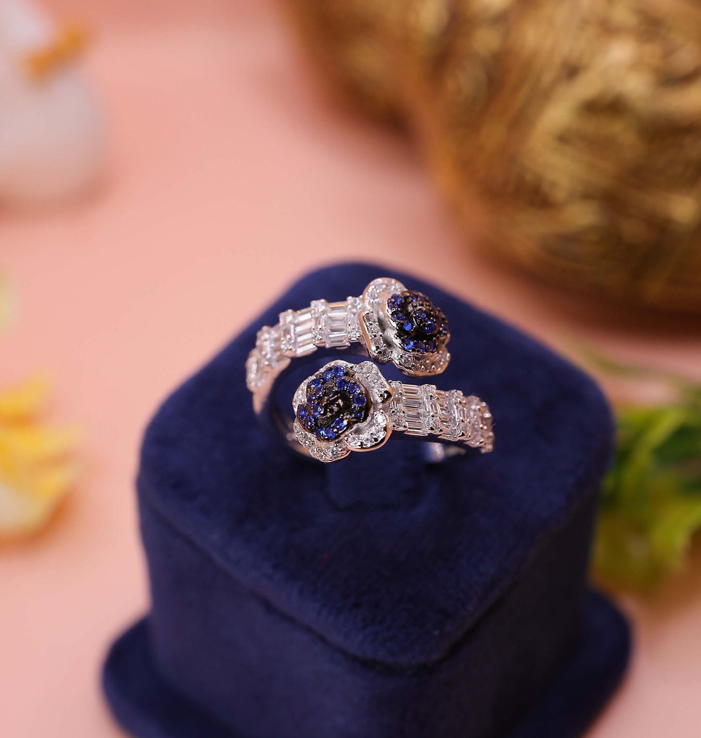 Midnight Bloom Sapphire Silver Ring