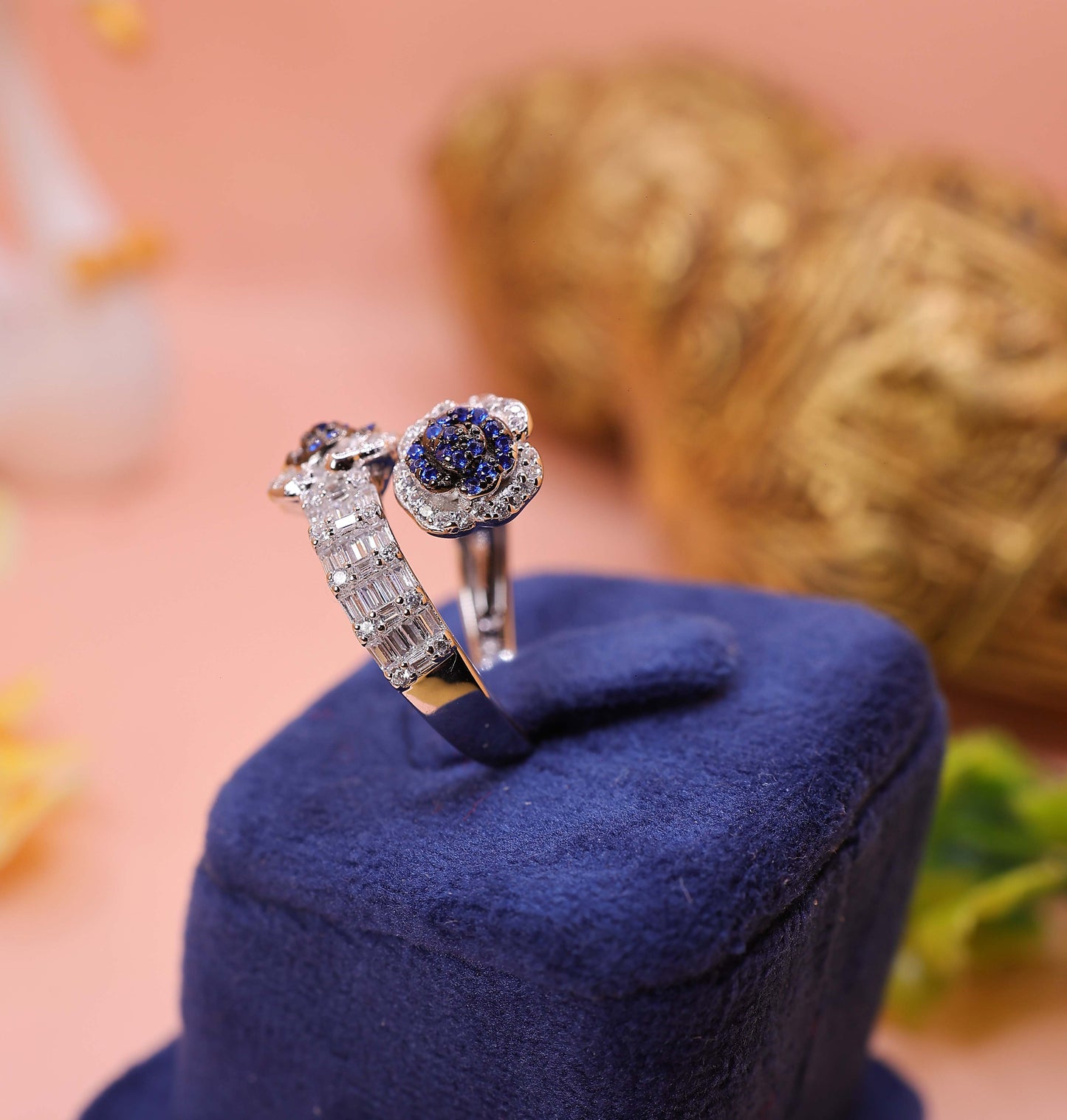 Midnight Bloom Sapphire Silver Ring