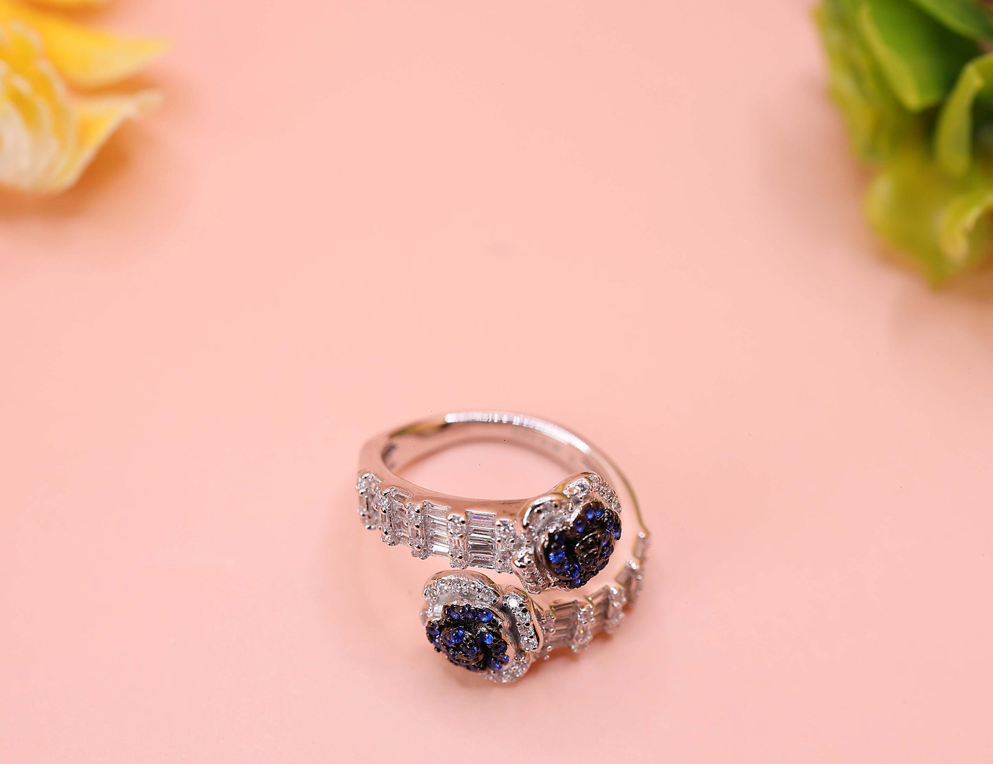 Midnight Bloom Sapphire Silver Ring