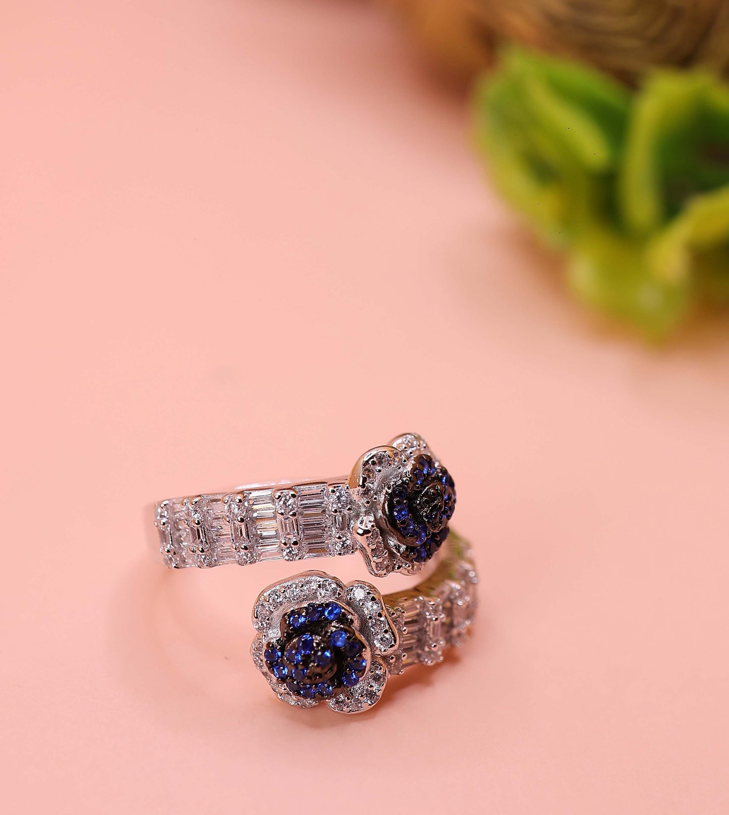 Midnight Bloom Sapphire Silver Ring