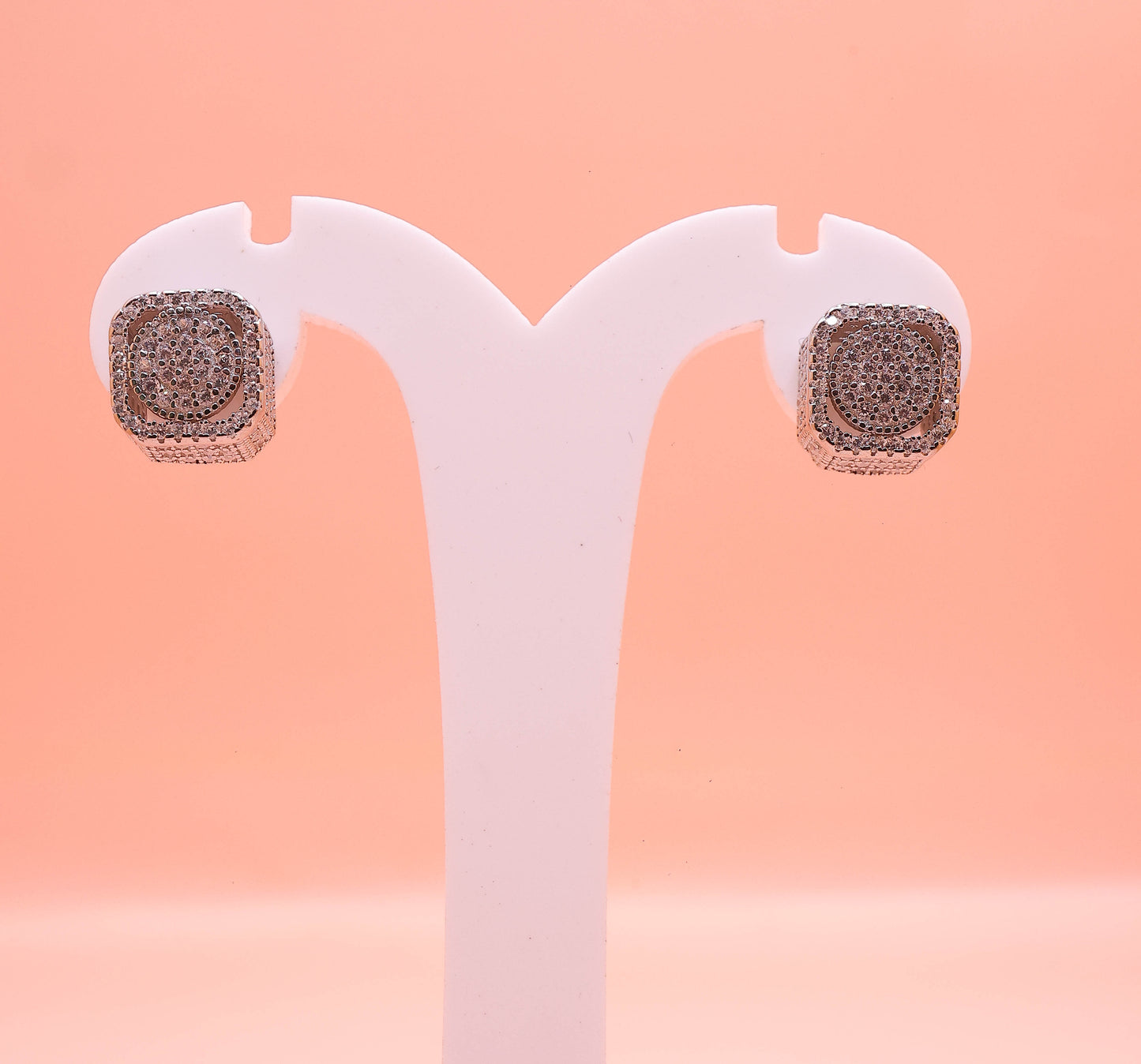 The Aurora Square Sparkle Silver Studs