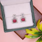 Ruby Glow Square Drop Silver Earrings
