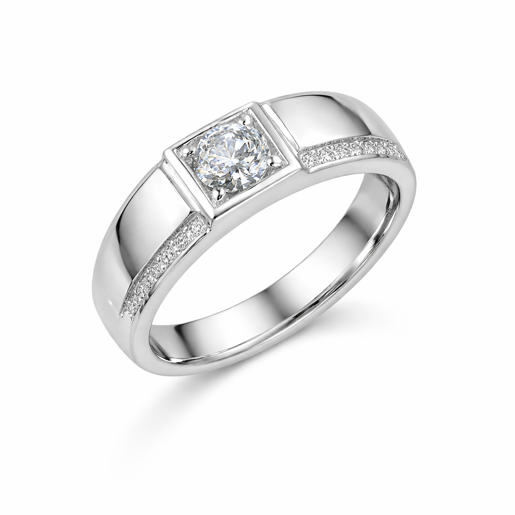 Royal Crest Solitaire Silver Ring