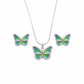 Emerald Wing Butterfly Silver Pendant Set