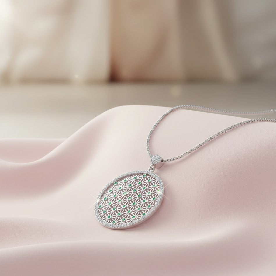 Emerald Lattice Silver Pendant