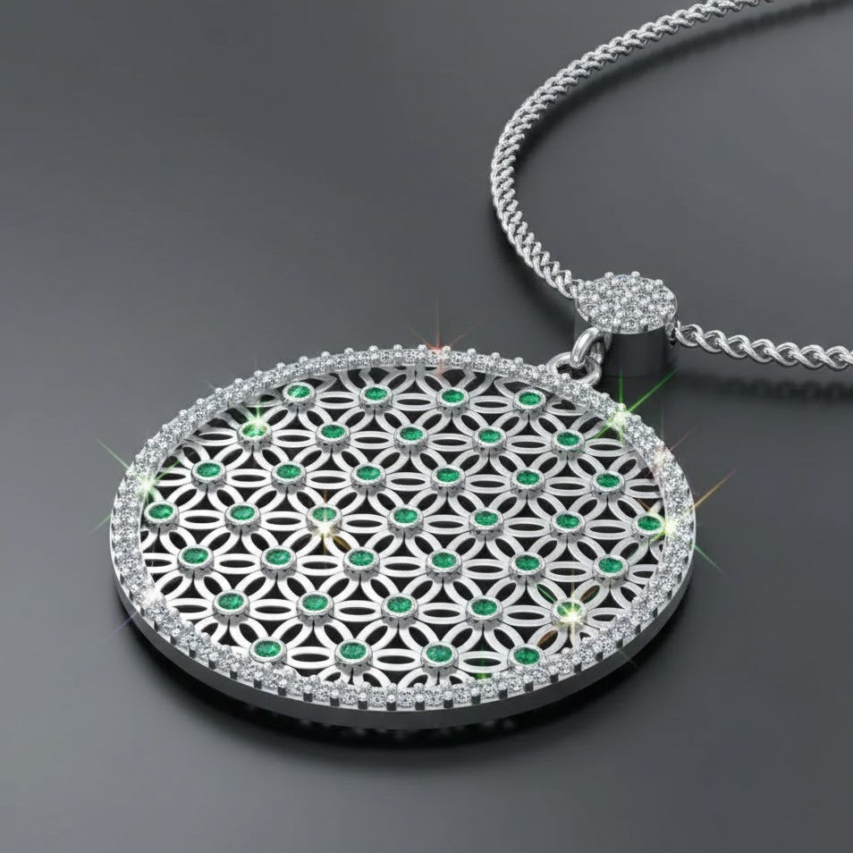Emerald Lattice Silver Pendant