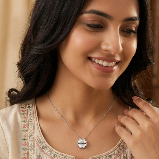 Elegant Silver Clover Heart Pendant with Chain