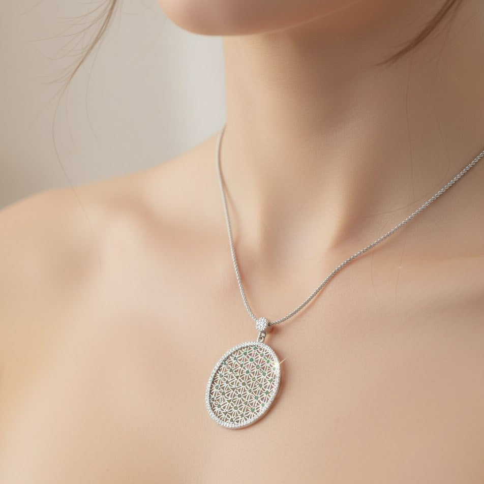 Emerald Lattice Silver Pendant