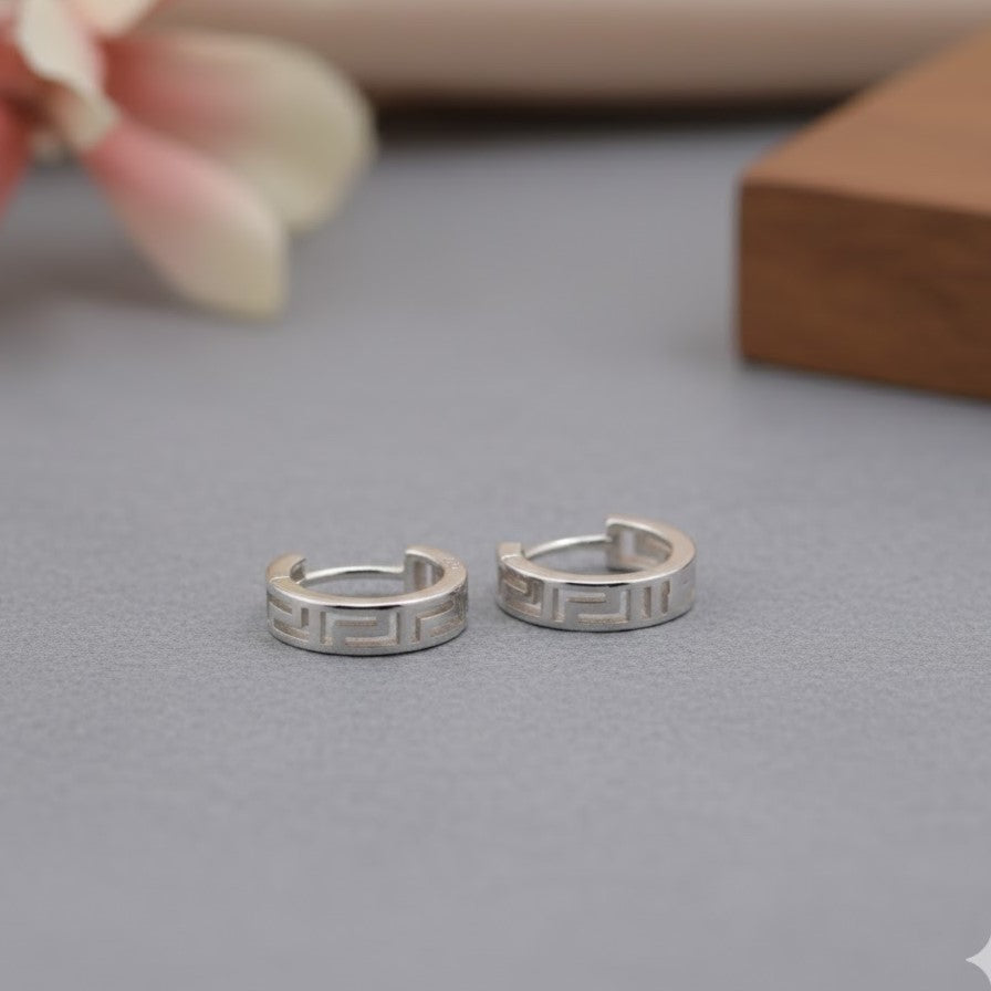 Silver Greek Key Hoop Earrings – Modern Edge