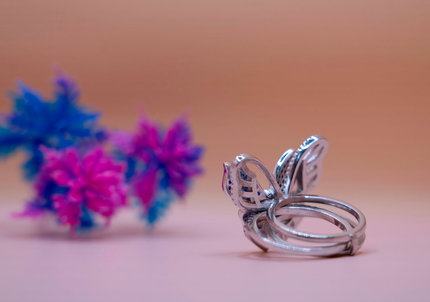 Midnight Flutter Butterfly Silver Ring