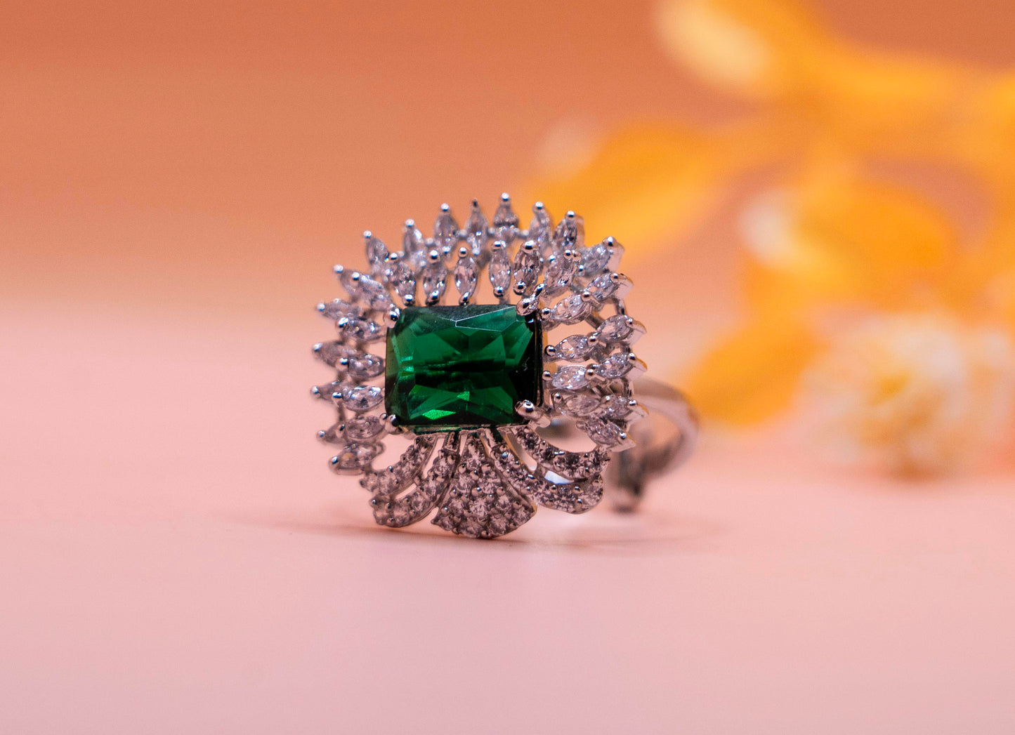 Emerald Crown Royale Silver Ring