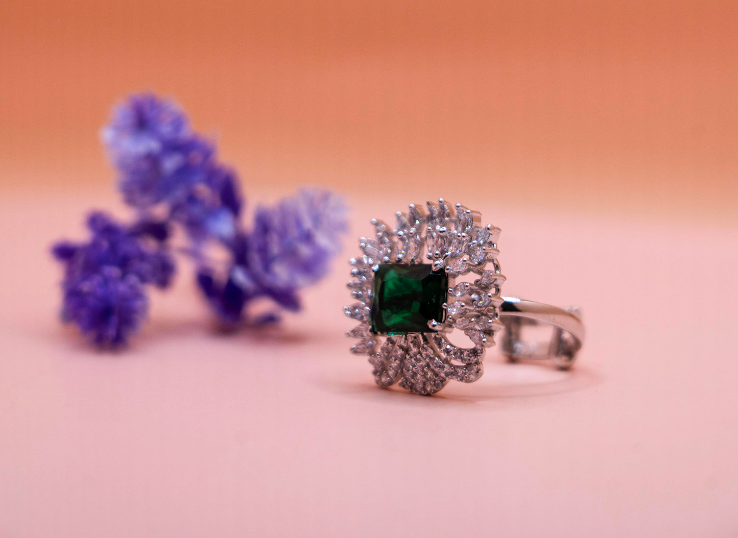 Emerald Crown Royale Silver Ring