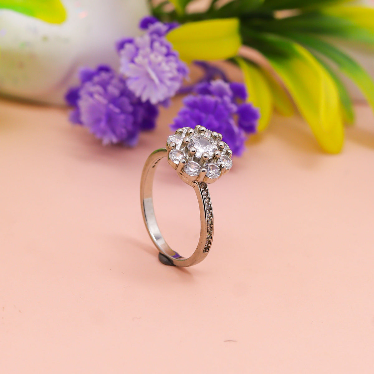 Royal Bloom Halo Silver Ring