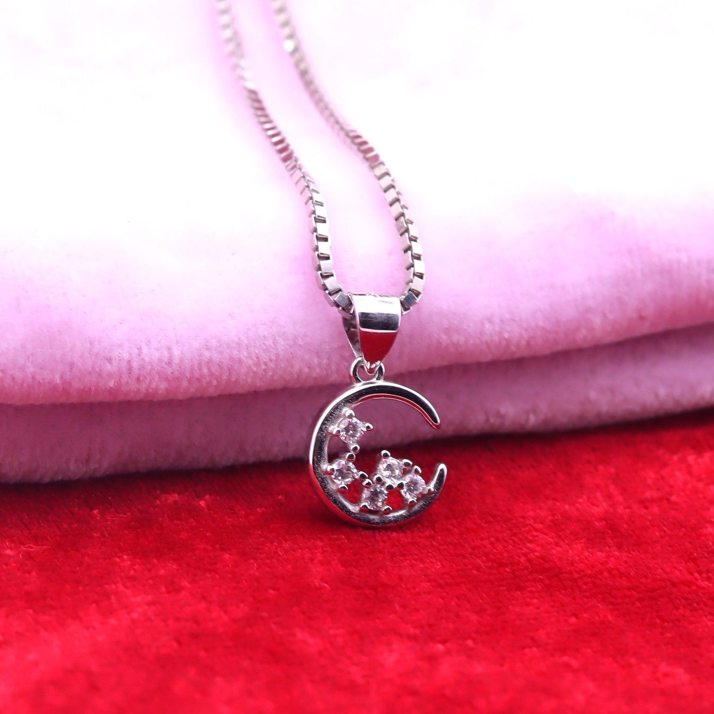 Celestial Crescent Moon Silver Pendant Set