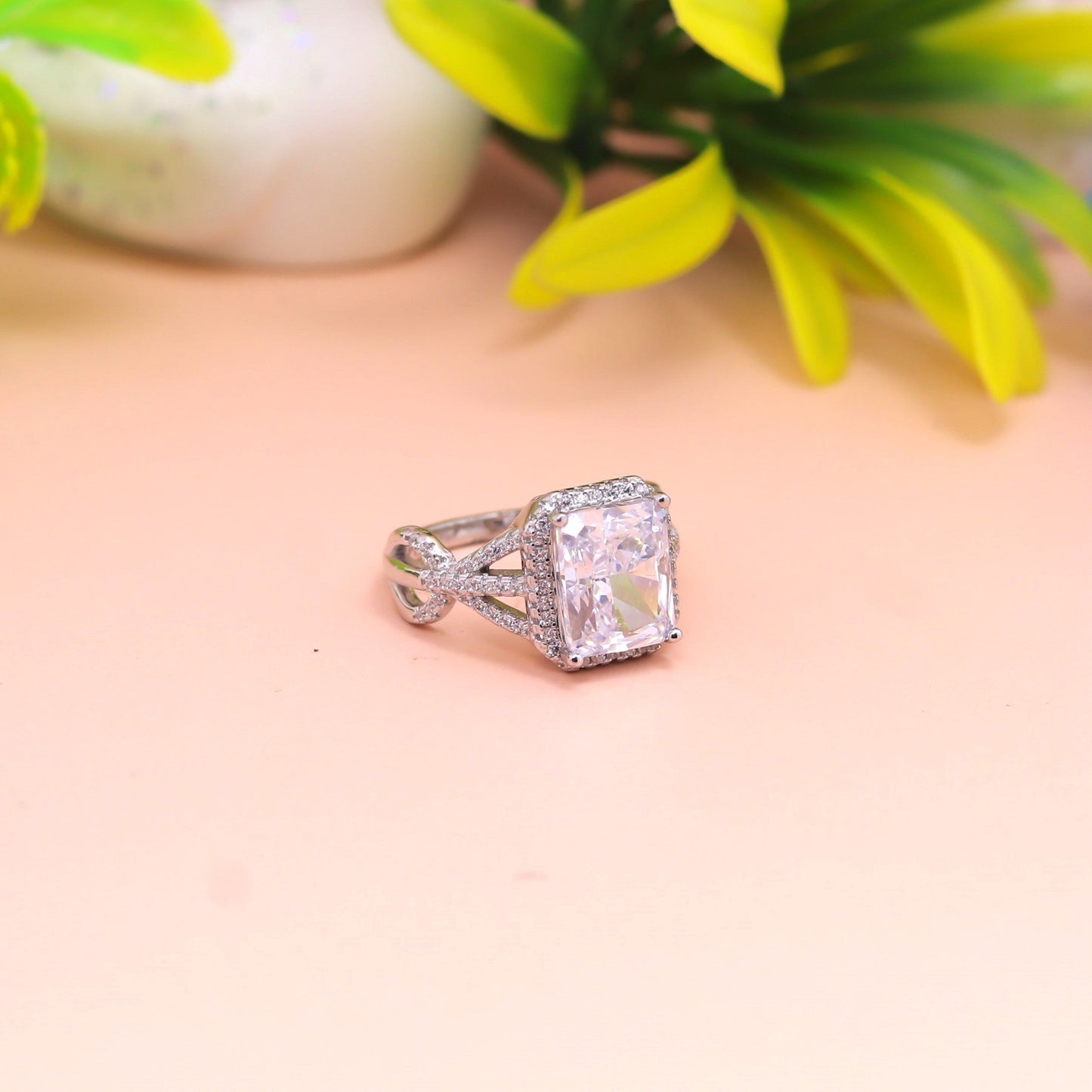 Radiant Cushion Cut Silver Ring