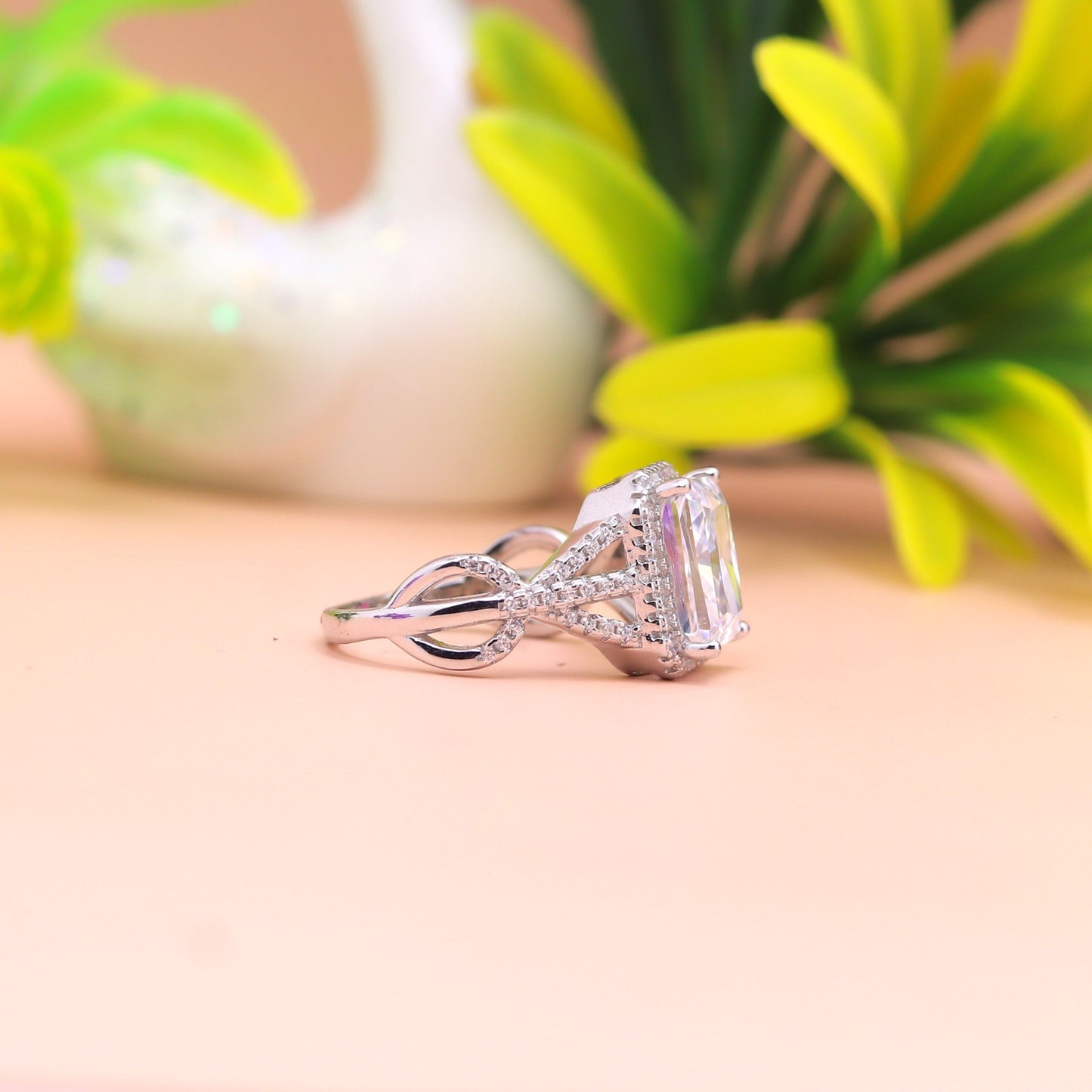 Radiant Cushion Cut Silver Ring
