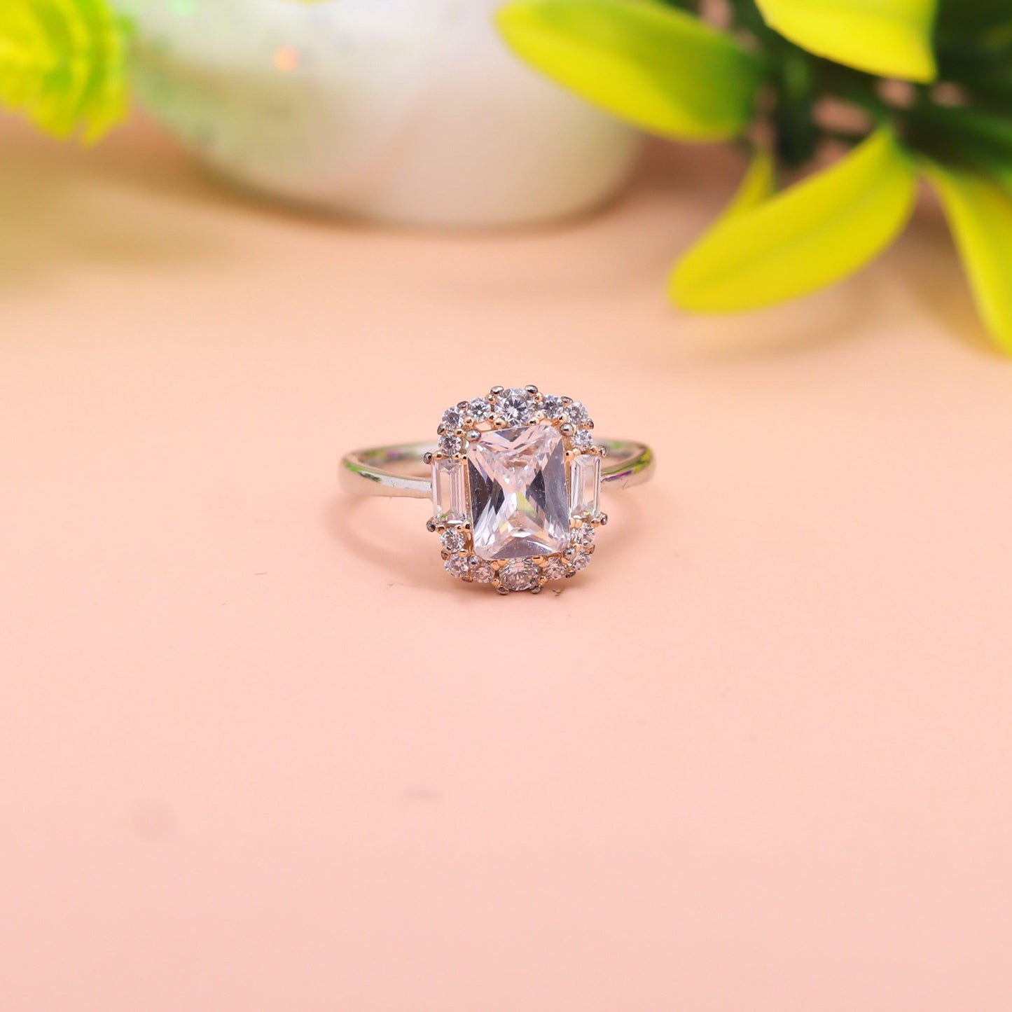 Princess Cut Halo Silver Ring