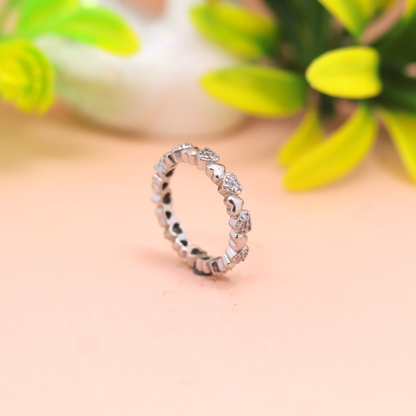 Heart Charm Eternity Silver Ring