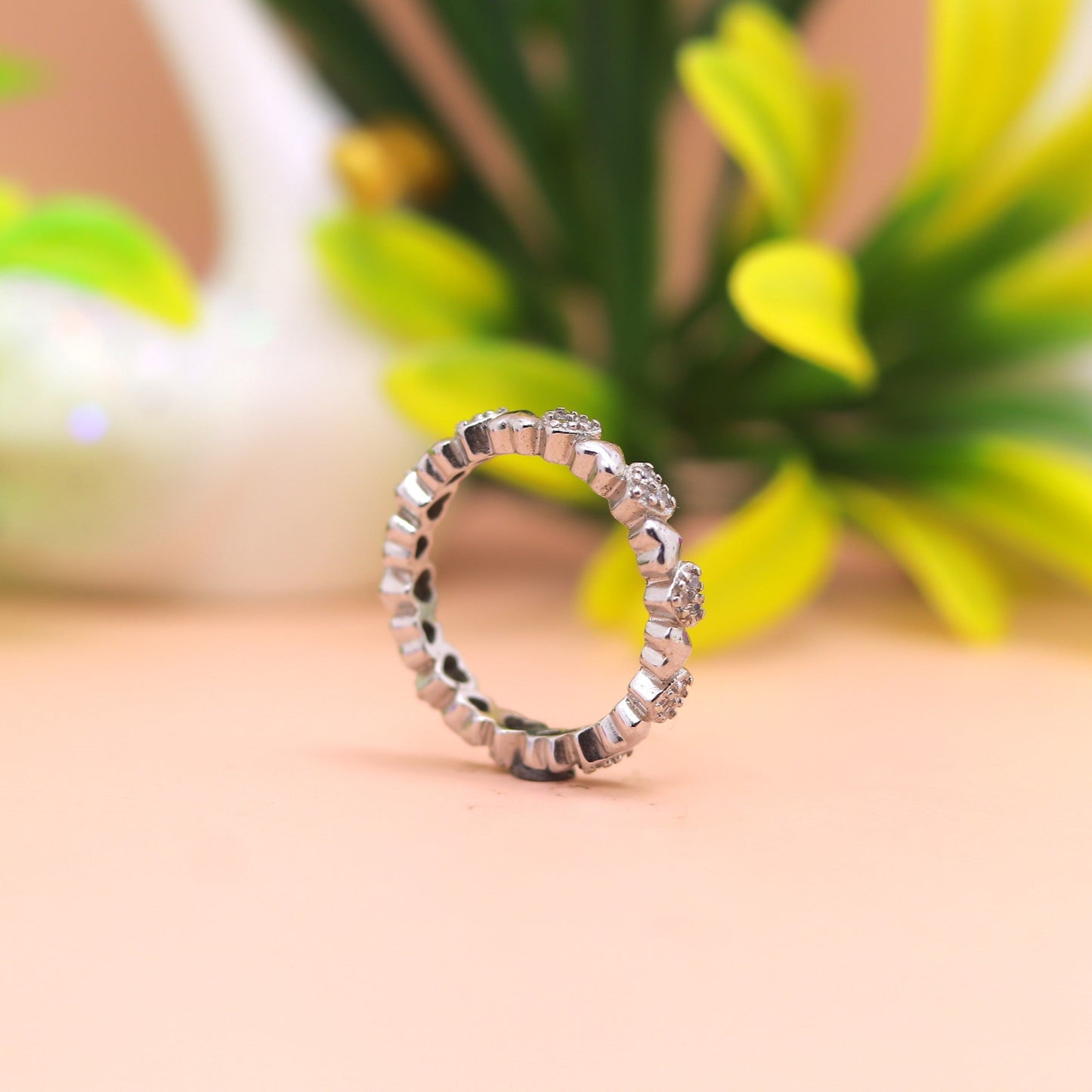 Heart Charm Eternity Silver Ring