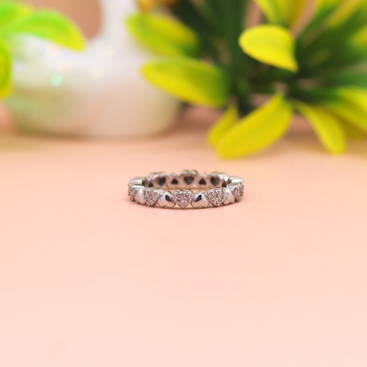 Heart Charm Eternity Silver Ring