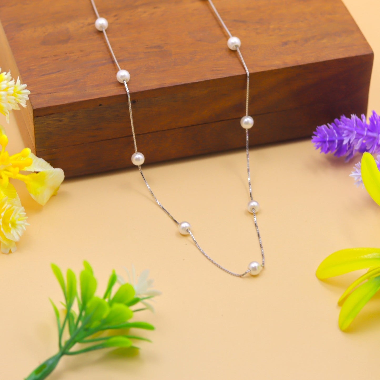 Elegant Pearl Beaded 925 Silver Chain