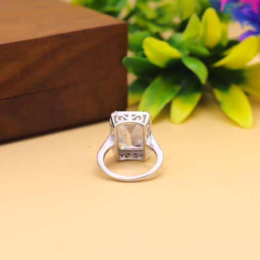 Regal Emerald-Cut Halo Silver Ring