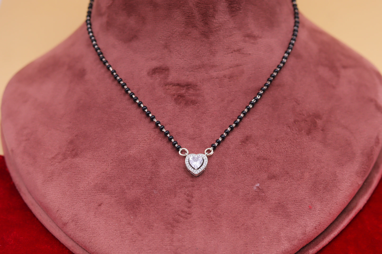 Heart-Shaped Diamond Look Silver Mangalsutra