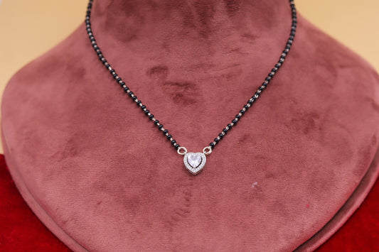 Heart-Shaped Diamond Look Silver Mangalsutra