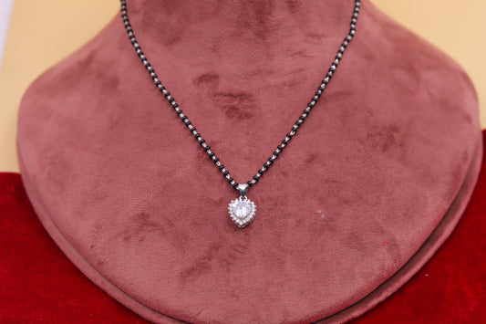 Heart-Shaped Diamond Look Silver Mangalsutra