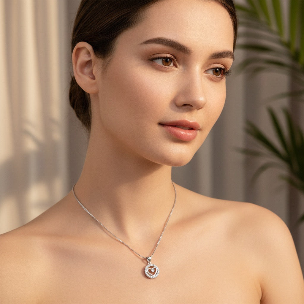 Heart-in-Circle Sparkle Pendant in 925 Sterling Silver