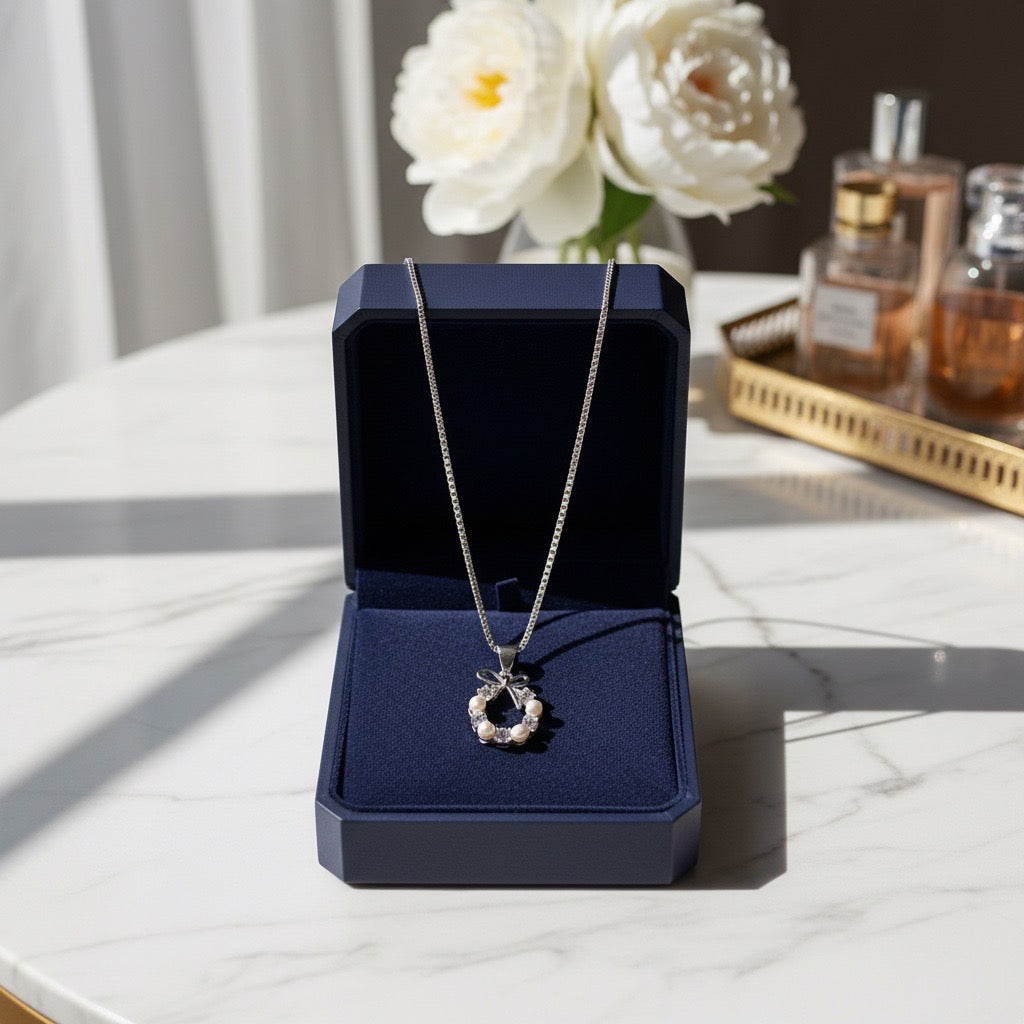 Elegant Bow Circle Pendant in 925 Sterling Silver