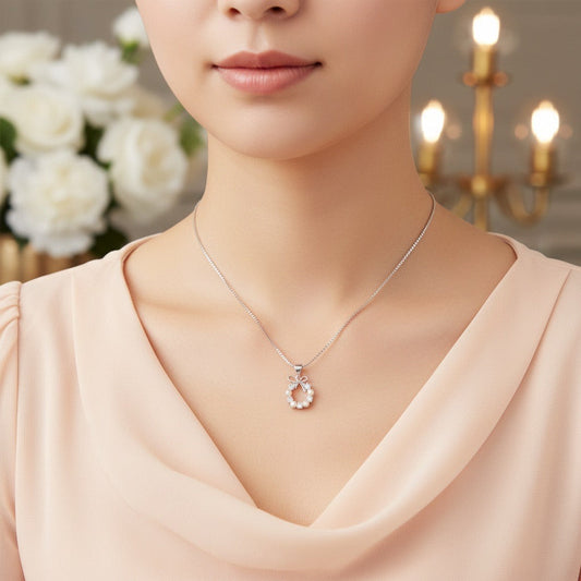 Elegant Bow Circle Pendant in 925 Sterling Silver