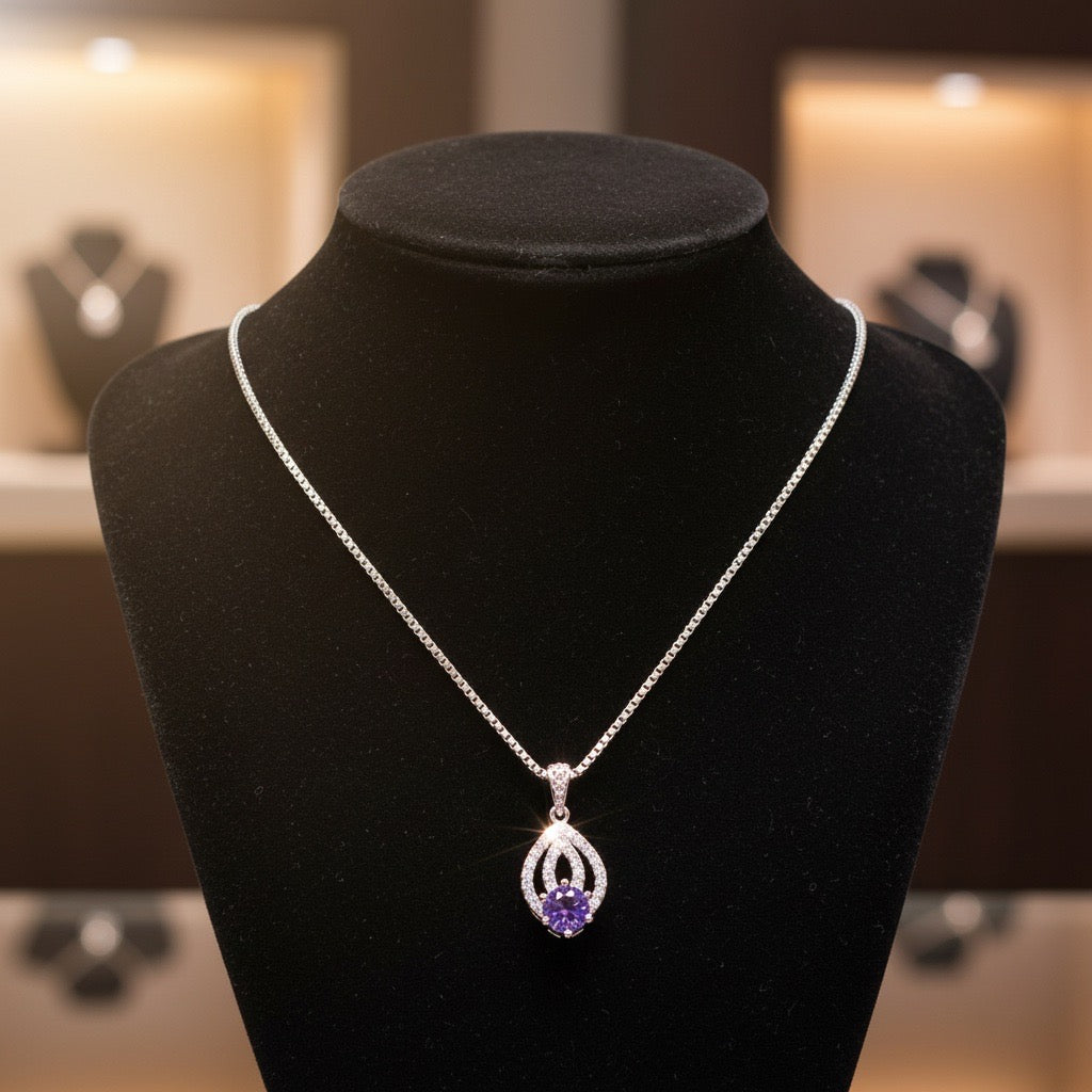 Amethyst Flame Spark Silver Pendant