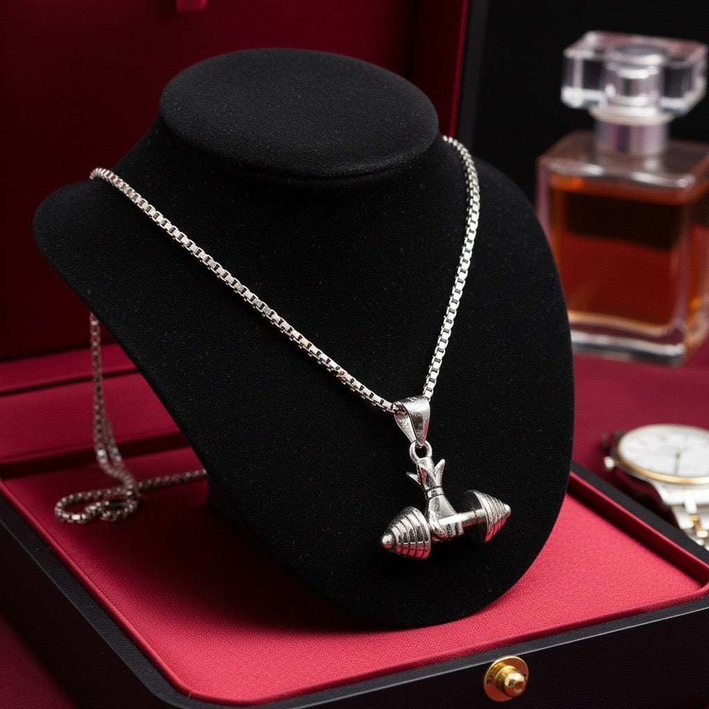 Men’s 925 Sterling Silver Dumbbell Pendant