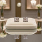 Square Floral Diamond-Style Silver Stud Earrings