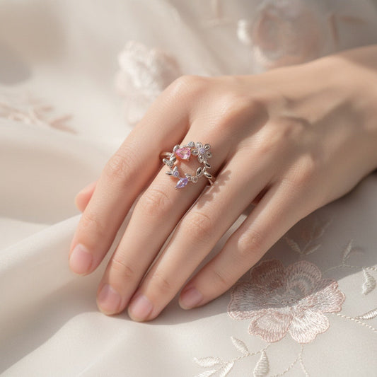 Blossom Butterfly Open Silver Ring