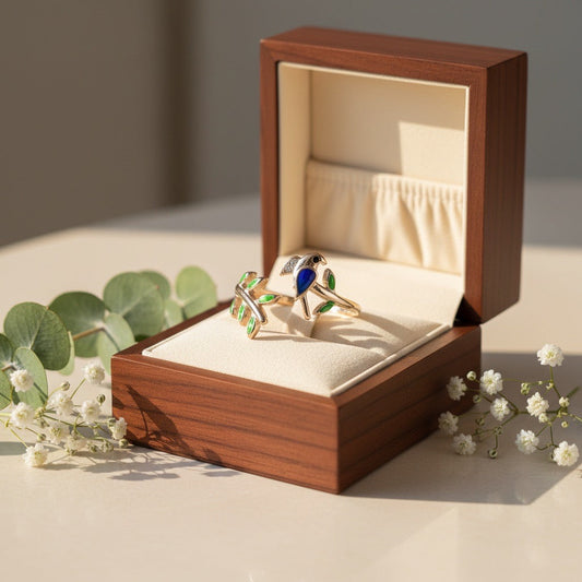 Enchanted Bird & Leaf Silver Ring