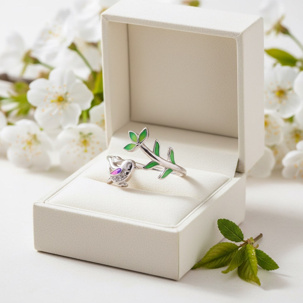 Whispering Bird Branch Silver Ring