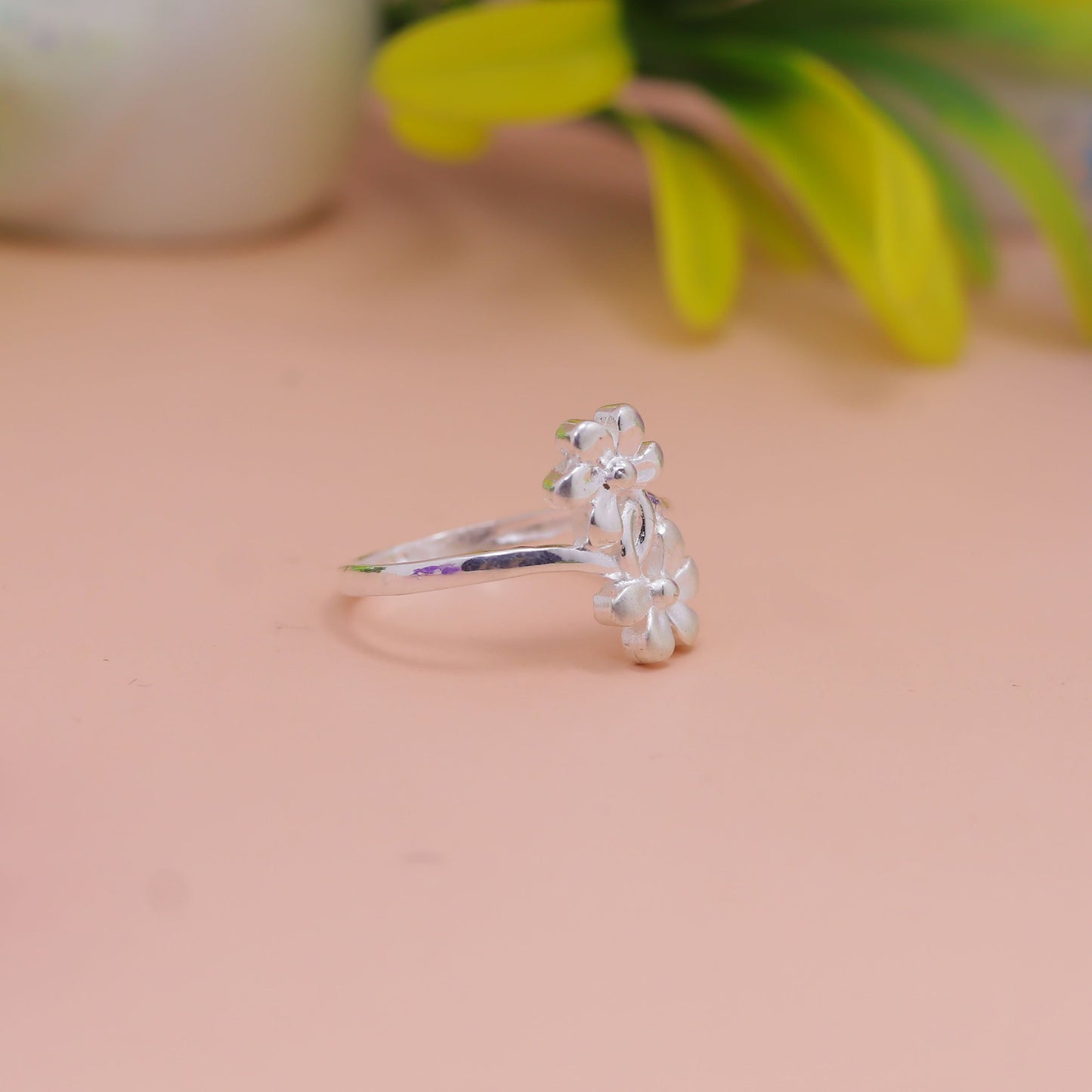 Dual Bloom Floral Silver Ring