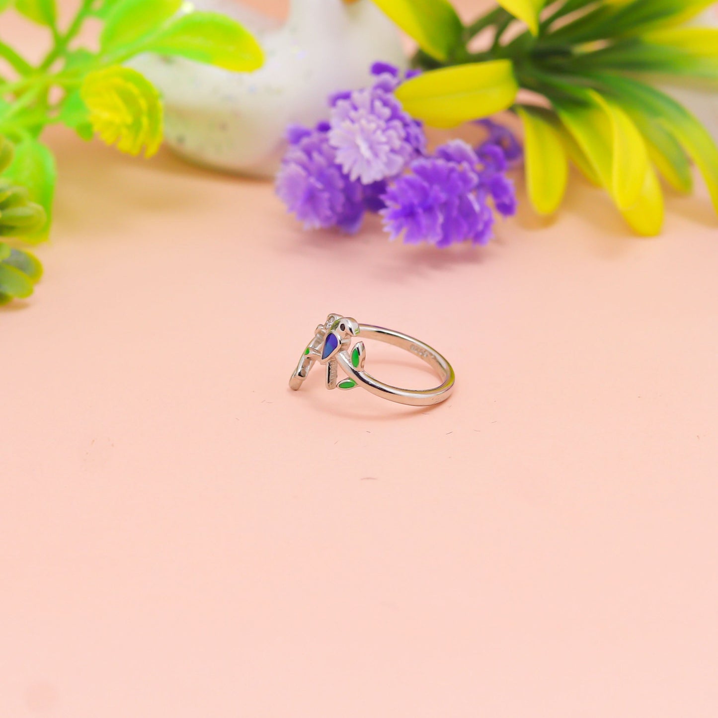 Enchanted Bird & Leaf Silver Ring